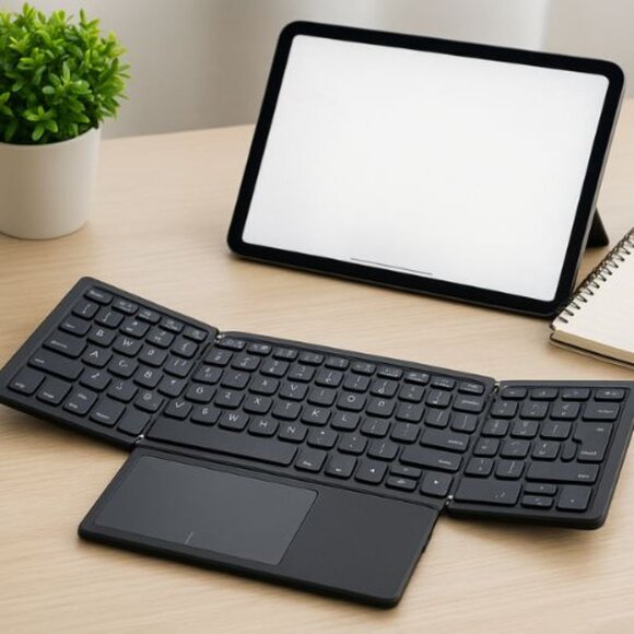 Foldable Bluetooth Keyboard with Touchpad & Numeric Keypad – Portable Full Size - Picture 1 of 6